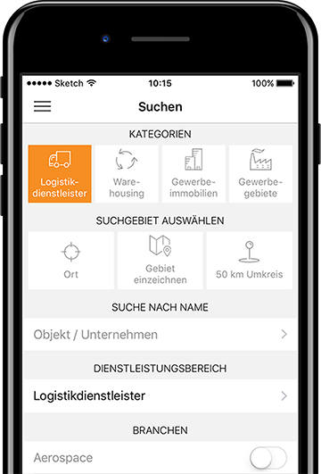 Funktionen innerhalb der Gewerbegebiete-App